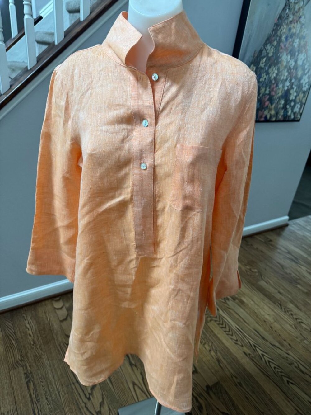 SARA CAMPBELL 100% Linen Daniella Orange Button Down Dress Medium